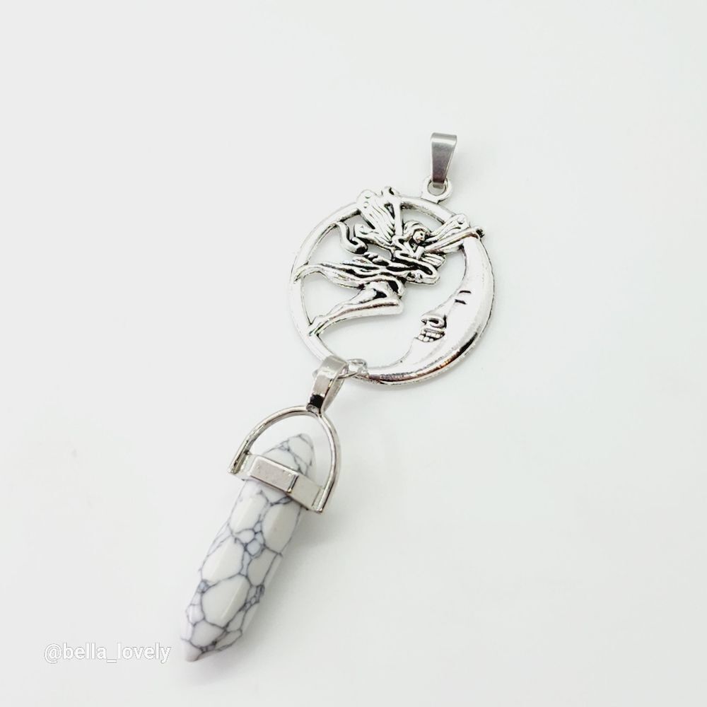 White Turquoise Gemstone Moon Goddess Pendant Reiki Healing Amulet Fairy